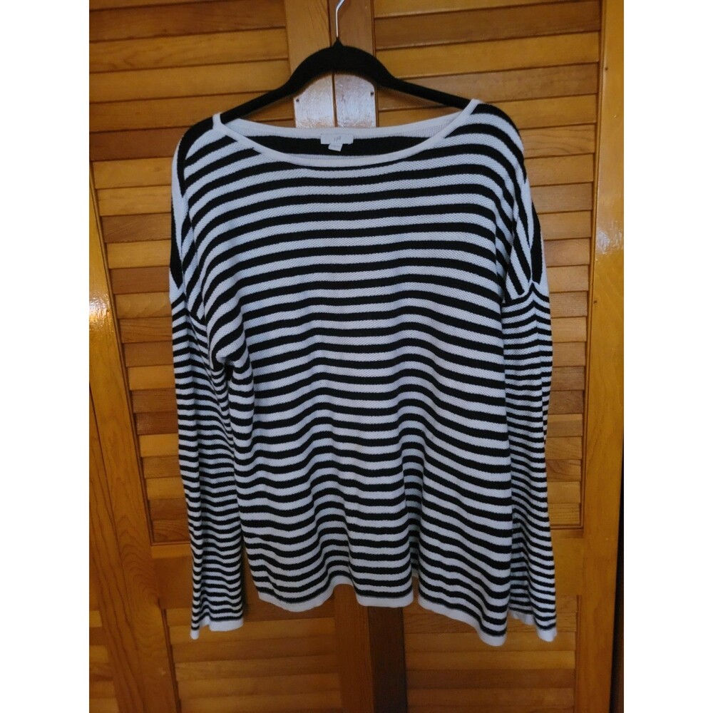 J Jill Black & White Loose Fit Summer Sweater Sz L